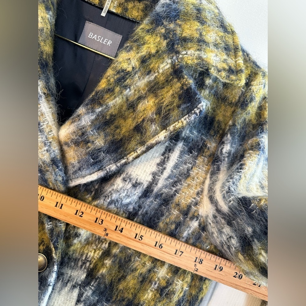 BASLER 40 Old Money Brushed Wool Abstract Plaid City Coat Painterly Tartan Efect - Picture 13 of 16